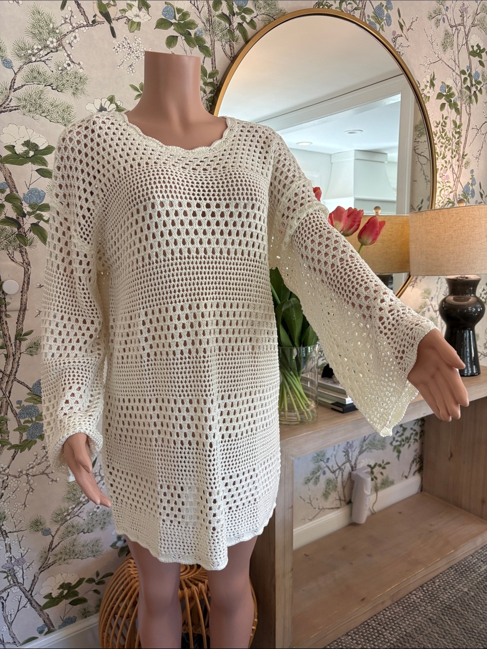 Womenβs Crochet Swim Cover-Up Dress in Cream